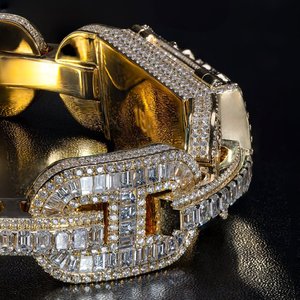 Sang trọng đá ra liên kết vòng đeo tay | 18K mạ vàng 925 bạc với vvs moissanite kim cương | hip hop đồ trang sức - Product Image 3