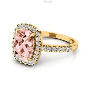 แหวนแต่งงานมอร์แกไนท์ธรรมชาติกันกระแทกยาวแหวนวาเลนไทน์ทอง14K ประดับเพชรธรรมชาติได้รับการรับรองจาก VVS IGI - Product Image 5