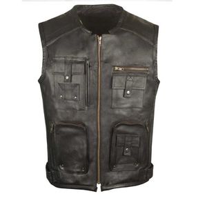 Gilet d'hiver en cuir de vache véritable pour homme, respirant, sans manches, avec fermeture éclair diagonale et col à revers, service OEM - Product Image 3