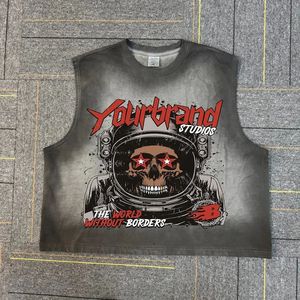 Trending Men's Custom Acid Washed Sleeve less Boxy Fit Tank Vintage DTG Print Oversized Cropped 100% Cotton Streetwear para hombres - Product Image 6