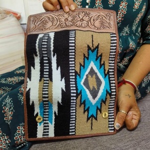 New Western Style Aztec Tooled Leather Clutch Real Handmade Vintage Brown Tooling Unique Deck Of Cards Design Leather Wallet - Product Image 4