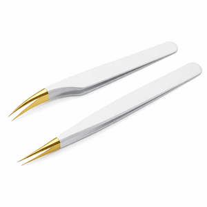 Ensemble de pinces à cils dorées de qualité supérieure, pointe droite et courbée, outil de précision pour extensions de cils, prise en main facile, professionnel, OEM, étiquette privée - Product Image 1