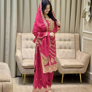 Salwar Kameez de Fiesta Azul Marino y Rosa de Diseñador, Completamente Cosido - Product Image 1