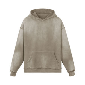 Sweat à capuche en molleton brossé 100% coton peigné, effet délavé au soleil, col confortable, personnalisable en différentes couleurs, OEM - Product Image 3