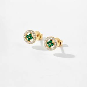 Pendientes de flores de esmeralda de corte redondo minimalista 2025 a la moda, pendientes de tuerca de topacio, pendientes de oro macizo de 10K, regalo de aniversario - Product Image 2