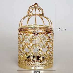 Gold Metal <b>Lantern</b> <b>Candle</b> Holder Decorative Cutwork Cage Hanging Design Home Garden Wedding Table Festival Accent Piece Use - Product Image 2