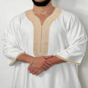 ثوب مغربي فاخر بأكمام قصيرة للرجال بتطريز رائع، ملابس العريس الإسلامية، فخم للمناسبات الاحتفالية في العيد والزفاف - Product Image 1