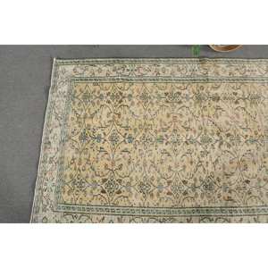 Traditionnel Beige Vert 4.7 X 8.7ft Laine Salle À Manger Tapis Classique Aubusson Patchwork Latex Écologique Pile Moyenne Vintage - Product Image 3