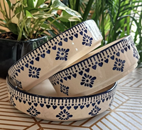 Bol à salade jetable en porcelaine blanche personnalisé, style minimaliste rond, design oriental vintage, en porcelaine fine écologique