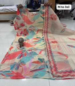 Belle collection de soie Chanderi la plus tendance avec impression numérique Kurti et Dupatta au prix de gros - Product Image 3