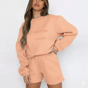 Ensemble deux pièces surdimensionné de haute qualité pour femmes, vêtements personnalisés, sweat-shirt à épaules tombantes à manches longues et shorts pour femmes - Product Image 6