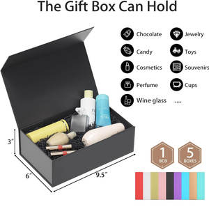 Boîte cadeau noire, coffrets cadeaux 9.5x6x3 ''pour cadeaux avec couvercles fermeture magnétique Rectangle pliable pour boîte de proposition de garçon d'honneur - Product Image 2