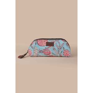 Pochette utilitaire en toile de coton rose imprimée à la main Blue Lagoon avec fermeture éclair, sac de rangement pour maquillage bohème - Product Image 2