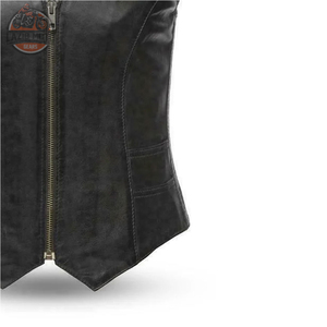 OEM/ODM Gilet de motard en cuir pour femme Gilet de moto en cuir de vachette noir classique avec lacets latéraux réglables - Product Image 5