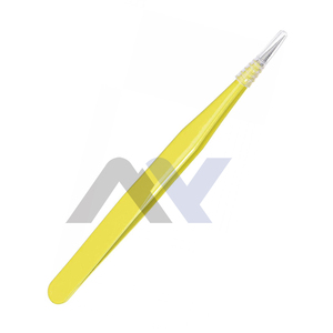 Pince à cils finition sable satiné vente chaude pince à épiler vitesse étoile vente en gros couleur jaune pince à épiler pointue droite en acier inoxydable - Product Image 1