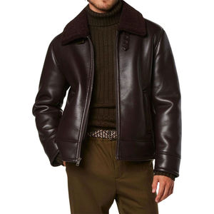 <b>Mens</b> High Quality <b>Brown</b> Leather Bomber <b>Jacket</b> Canvas Waterproof Buttoned Front Custom Logo Wholesale - Product Image 1
