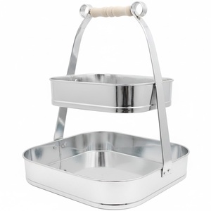 Bandeja de Dos Niveles de Diseño Premium con Acabado de Acero, Forma Cuadrada, Soporte de Hierro con Asa para Decoración de Cocina y Hogar al Precio Más Bajo - Product Image 1