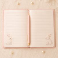 LABON Coffret cadeau carnet lapin rose avec nœud brodé Gomme à stylo journal mignon Autocollants Washi Tape dans boîte cadeau