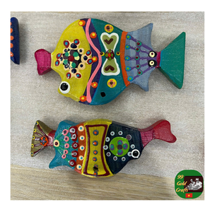 Découpe de poisson en bois naturel pour cadeau souvenir fait à la main décor d'étagère sculpté de poisson en bois peint à la main style mexicain rustique - Product Image 4