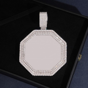 Colgante Octagonal de Moissanita en Blanco, Colgante Personalizado con Incrustaciones, Color D VVS, Collar Hip Hop, Plata 925, Grabado de Logotipo, OEM, Venta al por Mayor - Product Image 4