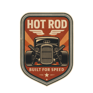 Letrero de metal de aluminio vintage Hot Rod construido para decoración de pared de garaje de velocidad, escudo troquelado y en relieve extra grande - Product Image 1