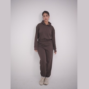 Ensemble survêtement à capuche 2 pièces pour femme, streetwear uni, écologique, anti-froissement, 100% coton molletonné, surdimensionné, hiver - Product Image 1