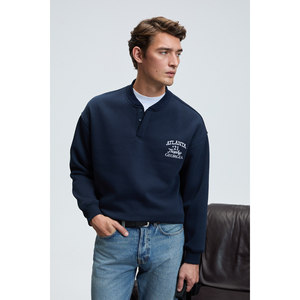 Sweat-shirt pour homme GRIMELANGE JETHRO, col bomber, fermeture boutonnée, broderie sur la poitrine, coupe décontractée - Product Image 1