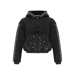 Sweat à capuche zippé personnalisé de qualité supérieure pour hommes 100% coton recadrée Boxy Stone Distressed Applique Patch Broderie Lavage à l'acide Hiver - Product Image 2