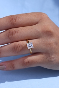 Venta caliente 14K oro princesa corte laboratorio crecido anillo de diamante elegante y Simple para boda versátil o compromiso Estilo clásico - Product Image 4