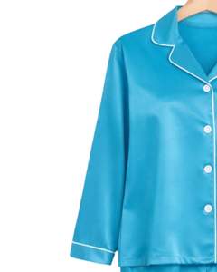 Conjunto de Pijama de Seda Satén Azul Cielo para Mujer, Fabricante, Botones, Manga Larga, Ropa de Dormir, Lujoso, Suave, Brillante, Ropa de Estar por Casa - Product Image 2