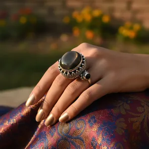 Vintage <b>925</b> <b>Silver</b> <b>Ring</b> with Natural Stone Bezel Setting Unisex Gemstone Statement Jewelry Everyday Wear - Product Image 3