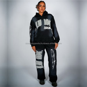 ชุดวิ่งแนวสตรีทใส่ได้ทั้งชายและหญิงชุดวิ่งแบบปักลายด้วยผ้าคอตตอน100% ระบายอากาศได้ดีกางเกงมีฮู้ดสำหรับฤดูหนาว - Product Image 2