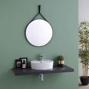 Round Design Bathroom <b>Mirror</b> with Stylish Black <b>Leather</b> <b>Strap</b> Frame - Product Image 4