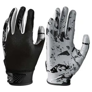 Gants de football américain Gants d'entraînement Gants en cuir personnalisés Gants de sport à doigts entiers Nouveau design Gris et noir Couleur OEM