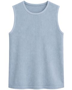 Camiseta sin Mangas Personalizada para Hombre, Ajuste Muscular, Ropa Casual de Verano, Tela Texturizada, Suave y Elástica, Color Azul Cielo, Venta al Por Mayor OEM - Product Image 1