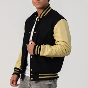 Veste universitaire unisexe en laine avec manches en cuir, fermeture éclair, patchwork, coupe-vent, style bomber, uniforme d'équipe universitaire - Product Image 4