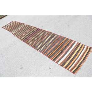 Vintage Turkish Rug, 2.2x12.6 ft <b>Runner</b> Rug, Brown <b>Red</b> Oriental Rug - Product Image 4