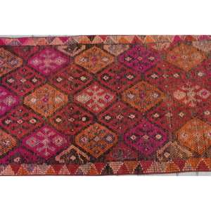 พรมขนสัตว์สไตล์ตุรกีพรม11.2ft ขนาดใหญ่สีส้มแดงสไตล์ชนเผ่าเย็บปะติดปะต่อกันสไตล์ฮาลิสี่เหลี่ยมผืนผ้าติดโถงทางเดินข้างเตียงขนาด10มม. ทำจากน้ำยางใหม่ - Product Image 5