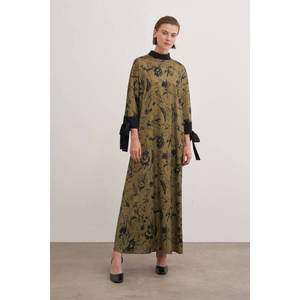 Robe de soirée longue à imprimé floral, coupe trapèze, avec détail manches, pour mariage ou soirée - Product Image 1