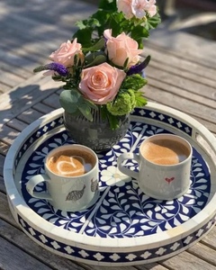 Plateau de service fait main pour hôtel et restaurant Plateau incrusté d'os avec poignée pour café, thé et boissons froides pour la cuisine à domicile - Product Image 1