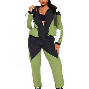 Grande taille à la mode femmes coupe-vent survêtement ensemble léger deux pièces vêtements de sport fermeture éclair coupe-vent ensemble - Product Image 5