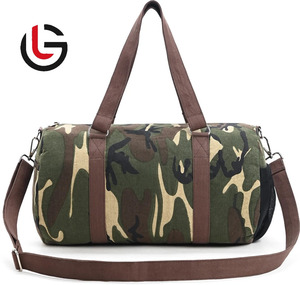 Camouflage ciré coton toile bagages voyage sac polochon pour hommes garnitures en cuir véritable grande capacité Durable résistant à l'eau - Product Image 1