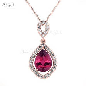 100% naturel rose Tourmaline poire coupe pierre précieuse pendentif pour mariage solide 14k or Art déco larme pendentif fabricant indien - Product Image 2