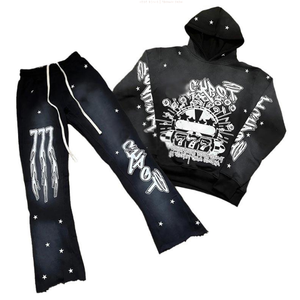 Conjuntos de chándal para hombre, chándales acampanados personalizados con lavado ácido y cremallera hasta 400 GSM, traje de chándal de pierna recta, chándal desgastado - Product Image 4