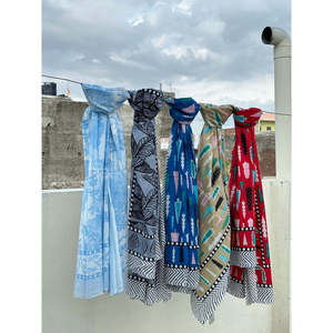 Cotton Boho Scarf Block Print <b>Sarong</b> Pareo for Swimsuit Cover Ups - Product Image 4