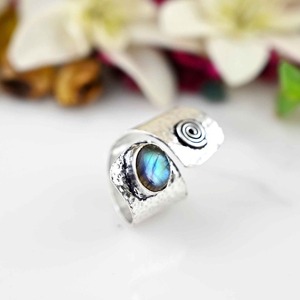 Trending 925 Sterling <b>Silver</b> Labradorite Gemstone Ring Jewelry Handmade <b>Silver</b> Boho Style Ring Jewelry for Women Gift for Girls - Product Image 2
