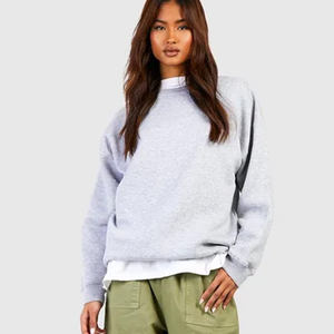 Sudadera Borg de gran tamaño de longitud completa para mujer, tela trasera suave, decoración bordada, hombros caídos, frente de invierno sólido - Product Image 1