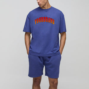 Vente en gros 2 pièces ensemble de jogging pour homme couleur unie col rond manches courtes t-shirt et ensemble court assorti survêtement homme logo imprimé personnalisé - Product Image 1