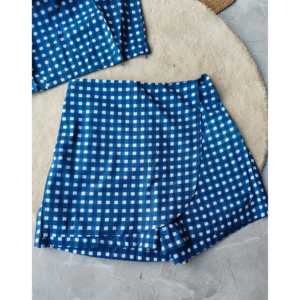 Falda pantalón azul de tela Oxford de algodón puro con cintura elástica transpirable de talle alto - Product Image 5