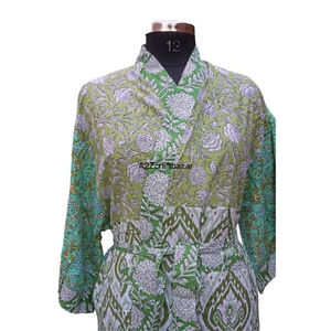 Robe kimono légère vintage pour femmes, imprimé floral bohème, respirante, 100% coton, manches courtes, manches trois quarts - Product Image 5